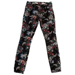 Pilcro Anthropologie Women's Skinny Jeans Floral Print Stretch sz 25 Black Multi